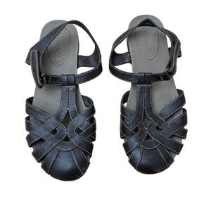 Baretrap Athens Woven T Strap Brown Leather‎ Sandals Women's Size 7.5 Wide